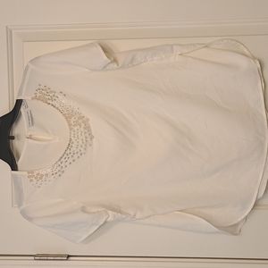Chic white petite medium blouse with beautiful beads